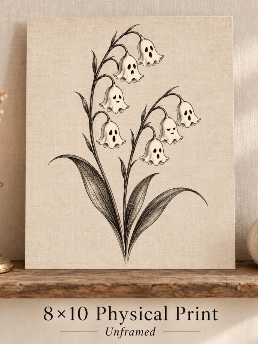 NEW Ghost Flower Halloween Wall Art 8x10 Print Botanical Cottagecore Decor